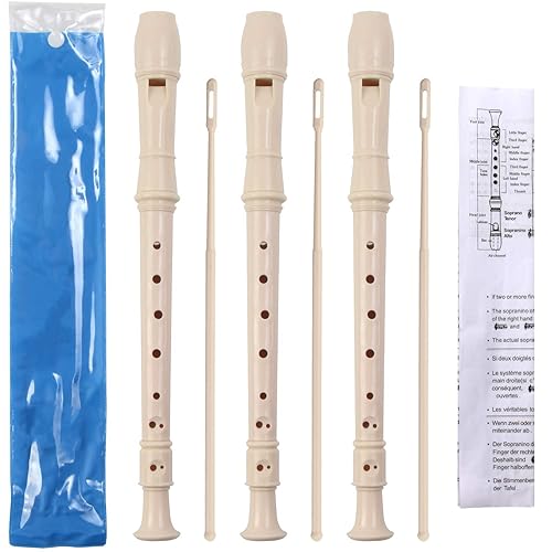 SANNIX 3 Pack 8 Hole Soprano Descant Recorder Instrument for Recorders with Cleaning Rod and Instruction German Style (Ivory White)
