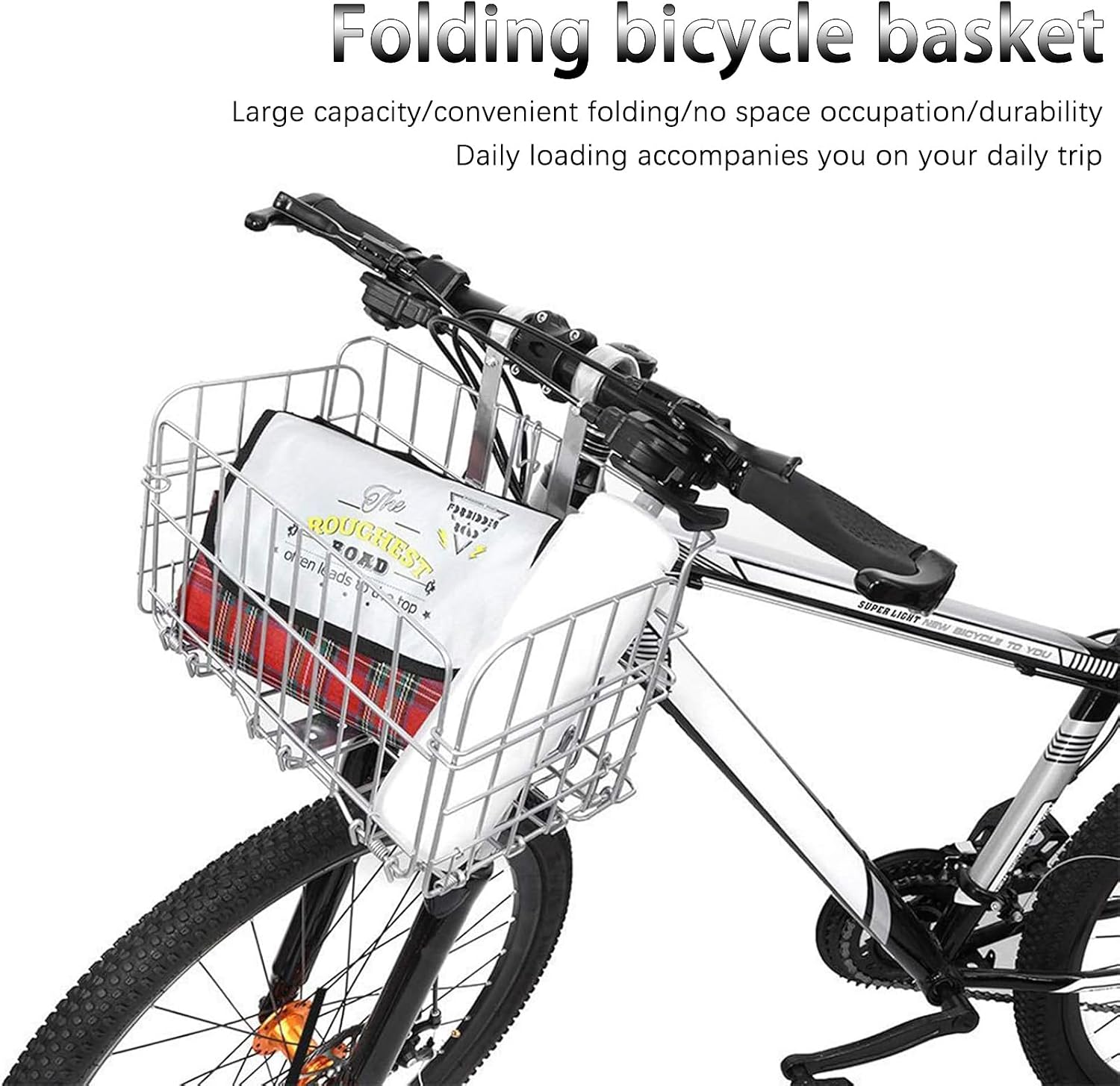 Folding Rear Bike Basket Steel Baskets Quickly Release Rack Cargo Basket with Reflective for Most Mounted Black image 2