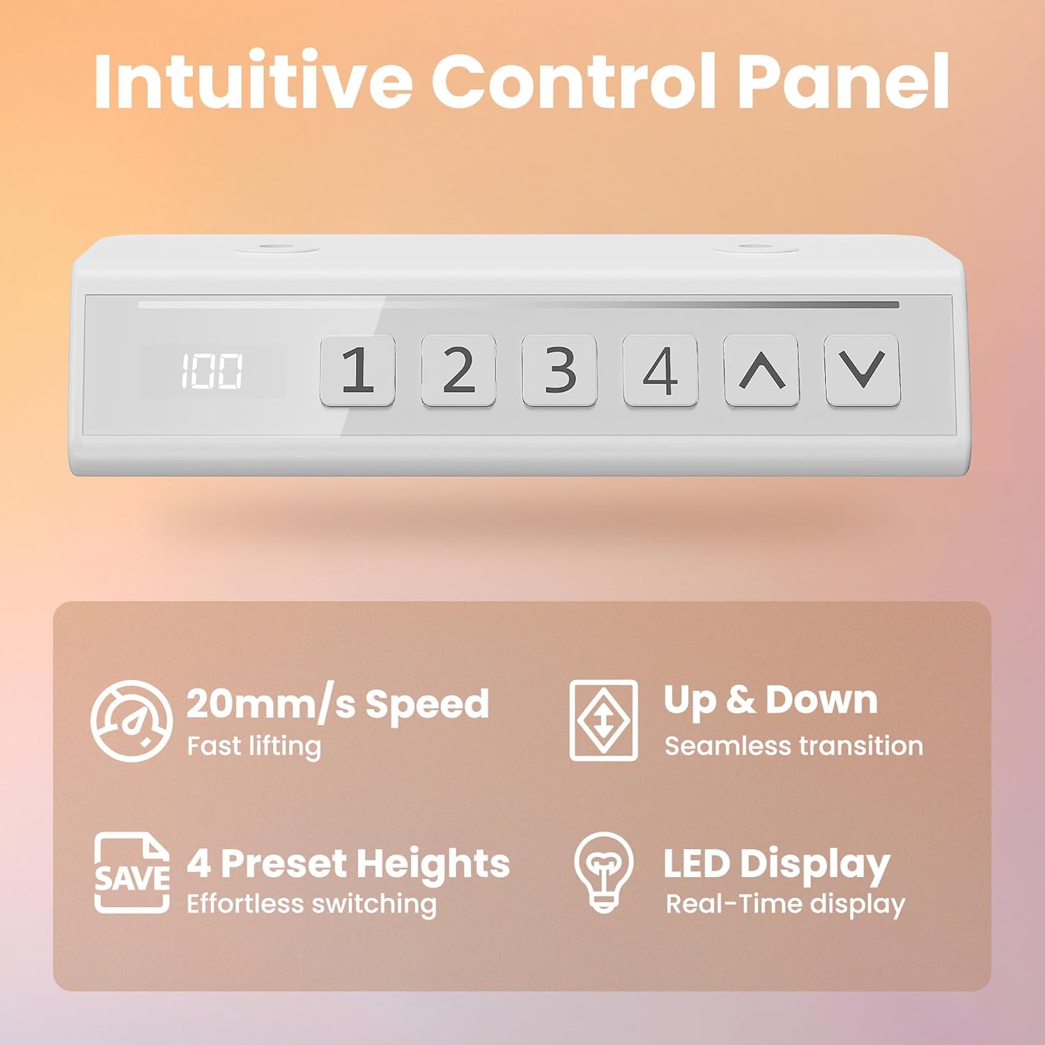 Close-up of the intuitive control panel for HUANUO Electric Standing Desk
