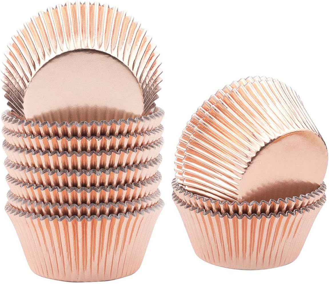 Lelekiss Metallic Foil Cupcake Liners Rose Gold Standard Baking Cups Muffin Case (200 Pieces)
