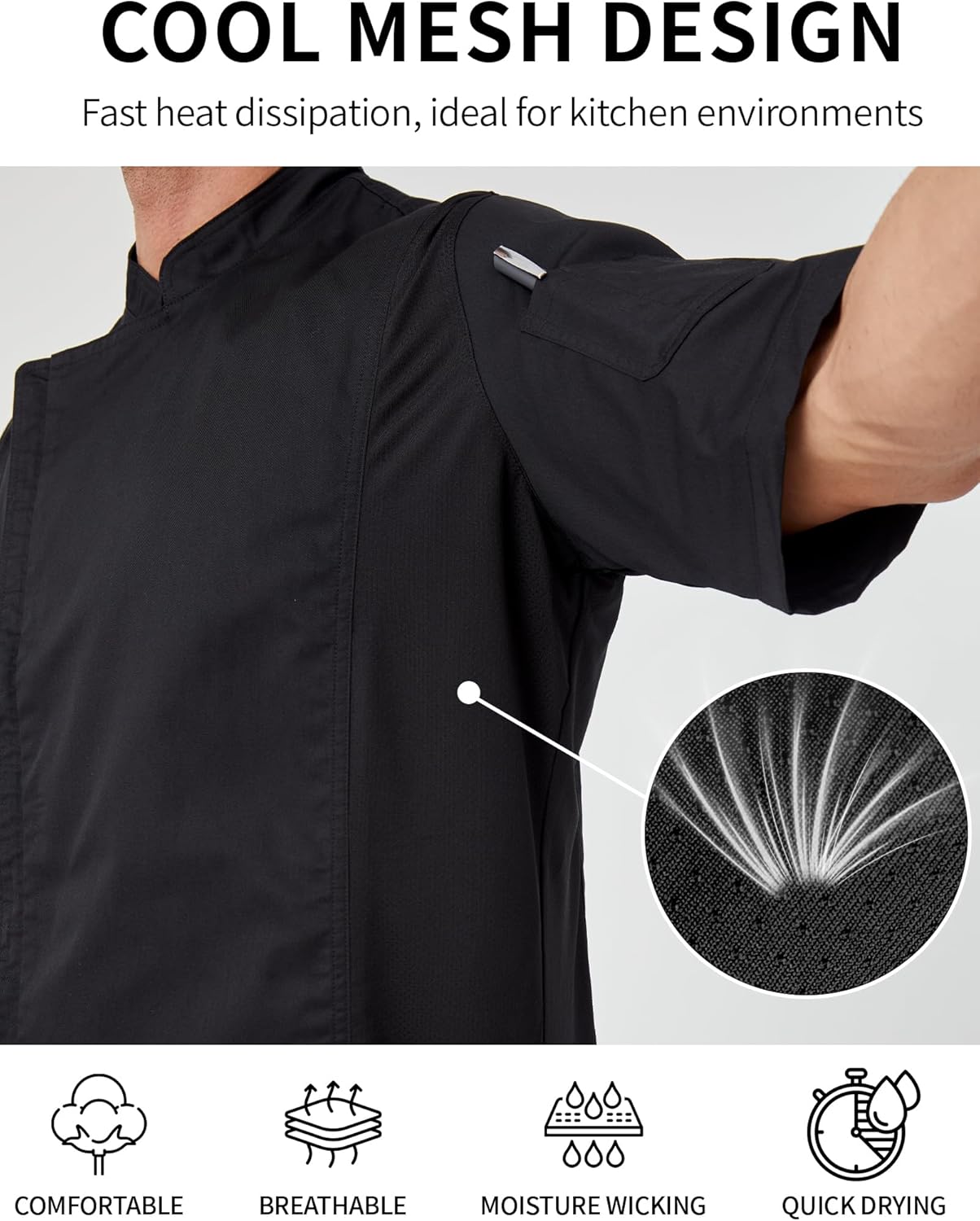 Chef Coat For Men Chef Jacket works wear with Side Mesh Vents