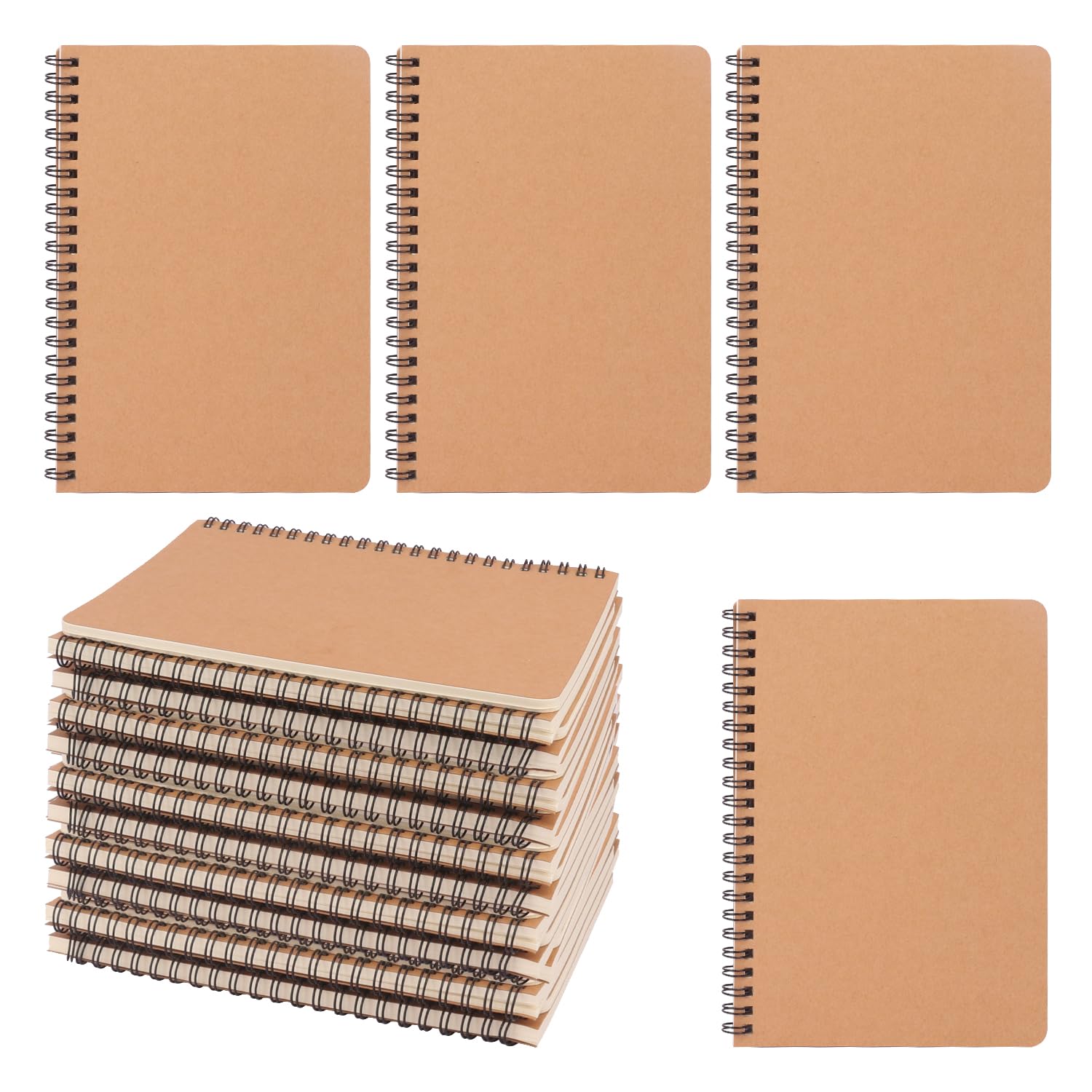 IHDYPPEW Spiralnotizbuch, A5, vielseitig, mittelgroß, für Arbeit, Studium und Geschenke, Büro, Schulbedarf, 60 Blatt – 124 Seiten, Braun, 24 Stück