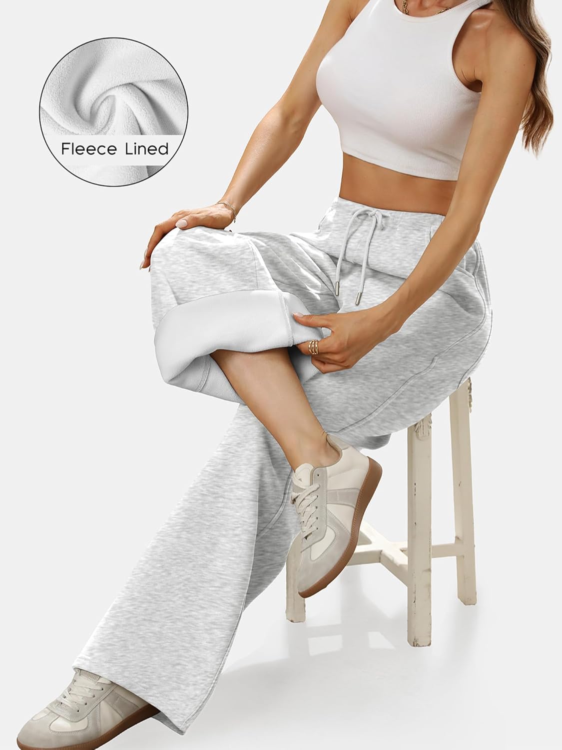 ELLEVEN Womens Wide Leg Fleece Lined Sweatpants – Low Rise Drawstring Baggy Cotton Lounge Pants with Pockets, Warm and Cozy - Image 4