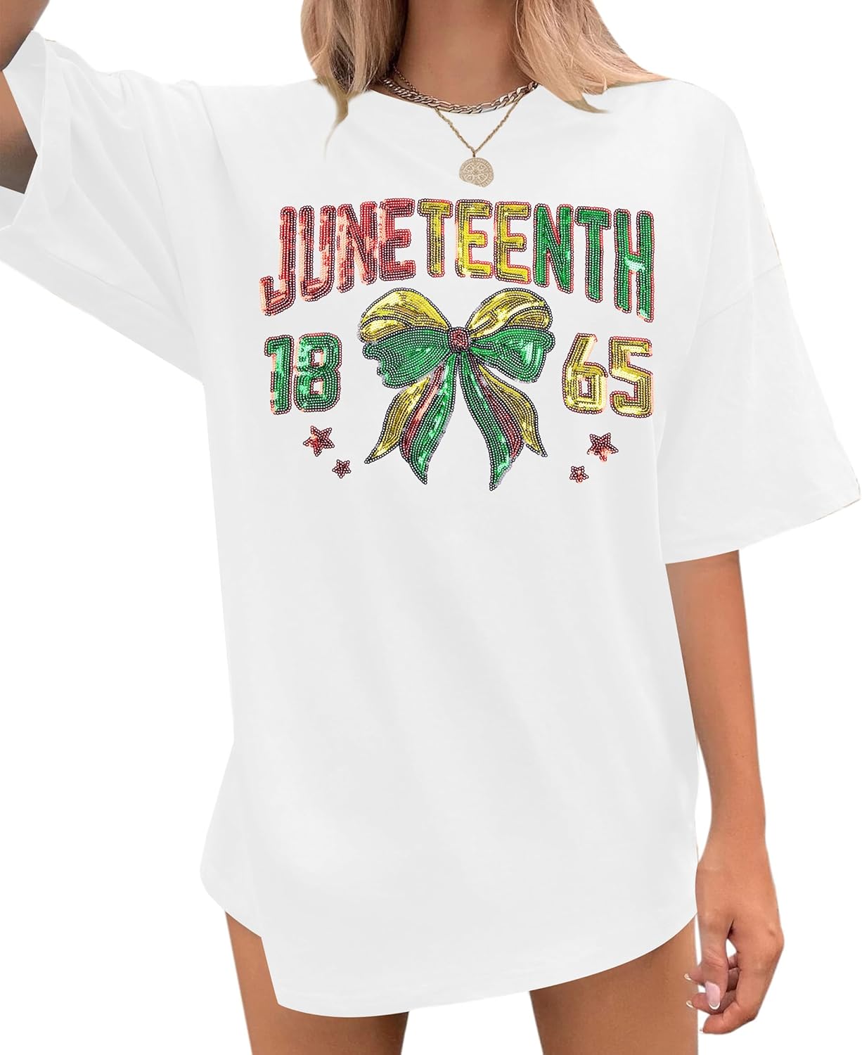 KIDDAD Juneteenth Shirts Women Oversized Sequin Black History T Shirts 1865 Juneteenth Shirt Afro American Freedom Tee