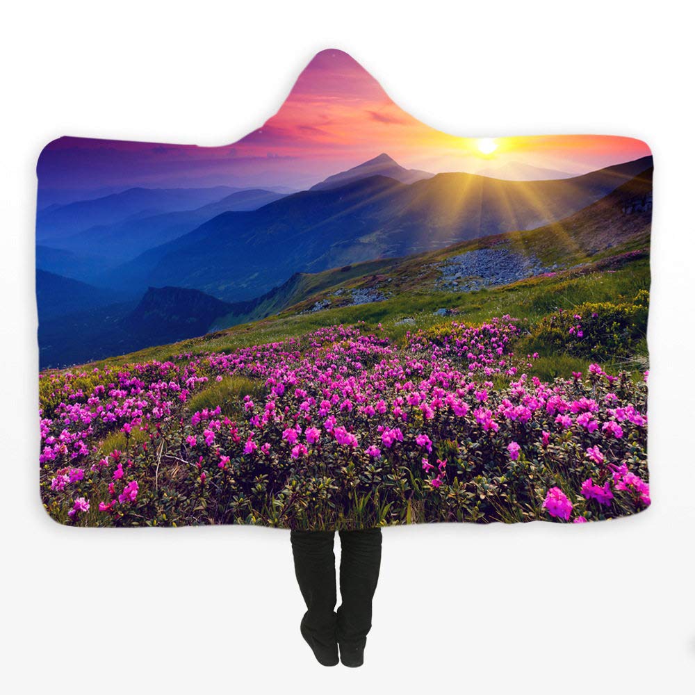 Couverture Sherpa imprimée et plaid à capuche épais 150 x 130 cm