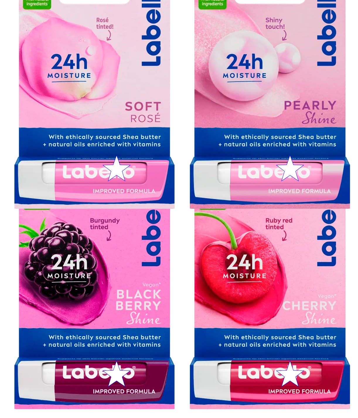 Lip Balm Color Collection – 8 Shades Set – Cherry, Blackberry, Peach, Mango, Strawberry, Pearly, Rose & Watermelon – 8 x 4.8 g (1.35 oz Total) – Tinted Shine Lip Balms – Italian Lip Care