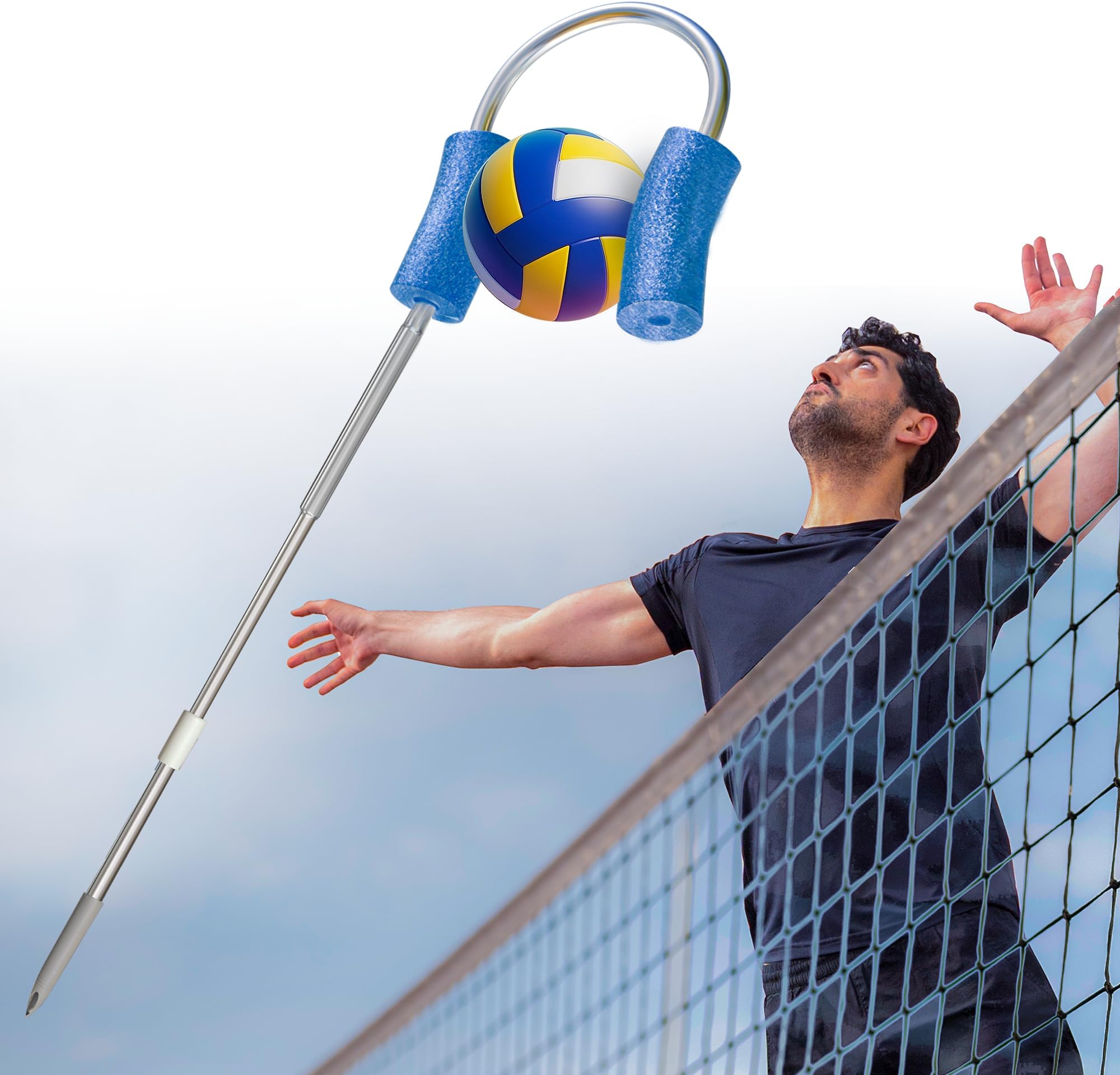 Volleyball Spike & Passing Trainer – Adjustable Training Aid with Ball Holder & Bump Pass Stick – Portable Volleyball Coaching Equipment for Serving, Spiking, Passing & Setting Practice