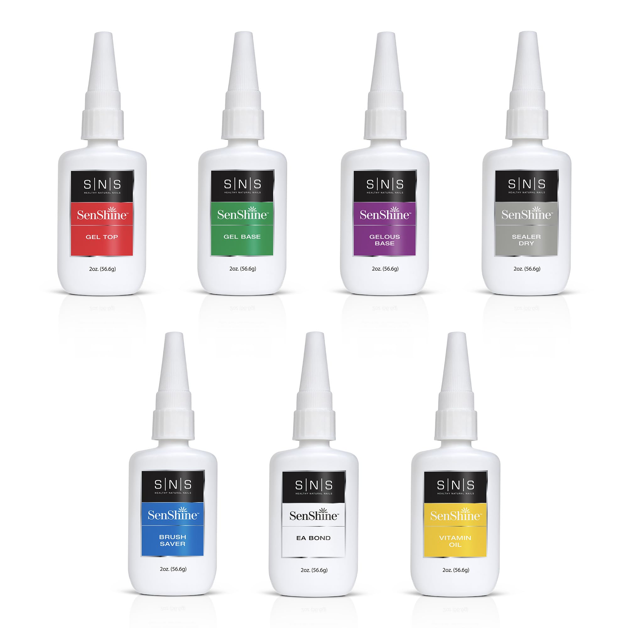 SNS Base Coat Nail Polish for Nail Dip Powder Set SenShine Refill Bottles 7 Pack - Long-Lasting Fast-Drying