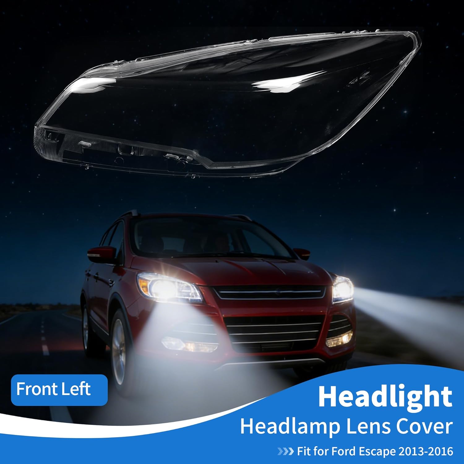 Headlight Lens Cover Headlight Headlamp Lense Clear Lens Cover for Ford Escape 2013-2016 Clear PC 1 Pcs Front Left Car