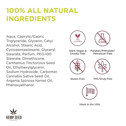 Miniatura 5 de Loción de semillas de cáñamo para manos y cuerpo, calma la piel seca, aceite de argán, aceite de semilla de cáñamo, fórmula ligera, no grasosa,