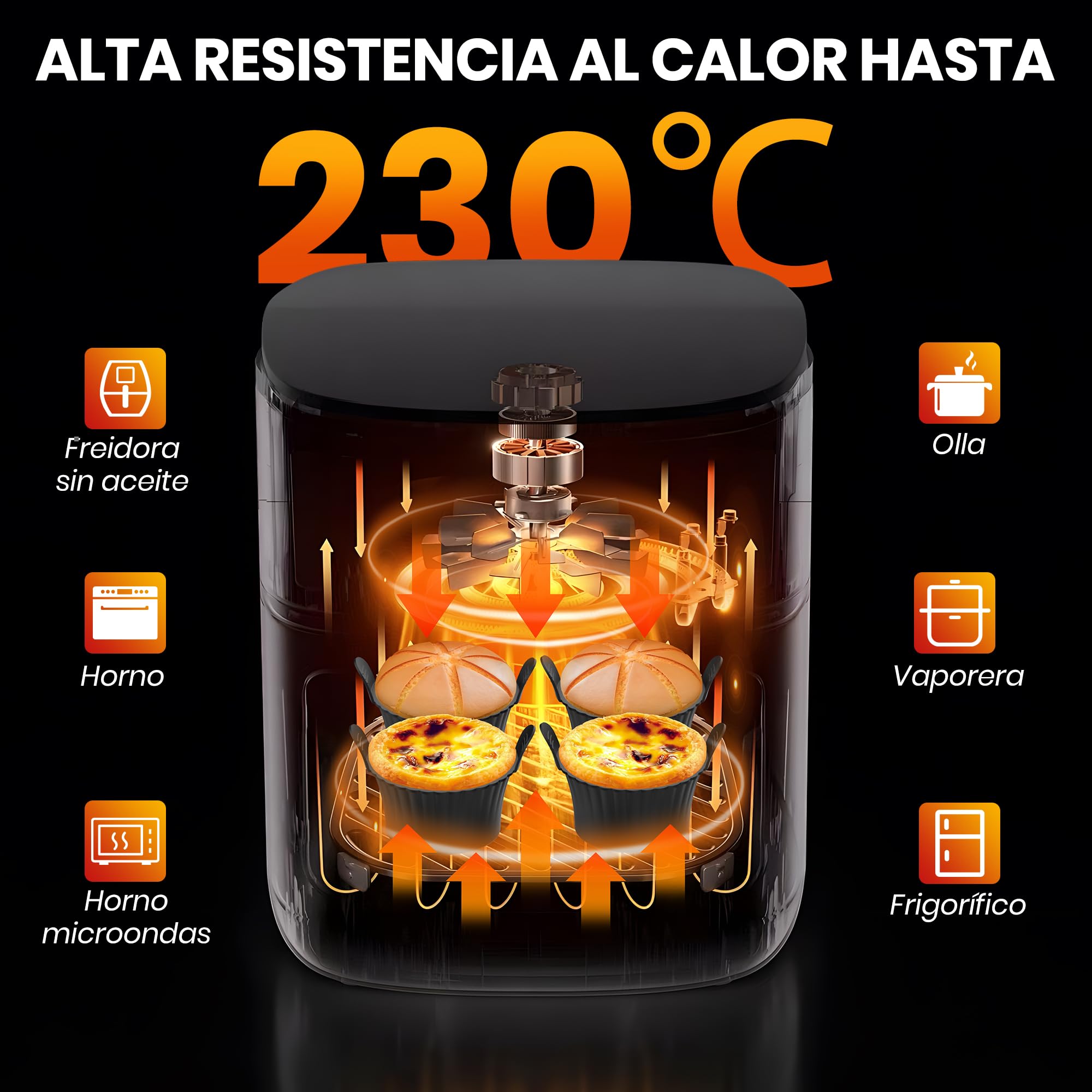 8 Piezas Molde Muffins Silicona, Moldes Silicona Freidora aire Reusable Non-Stick y Sin BPA, Molde Magdalenas Air Fryer Apto para Magdalenas, Pasteles, Huevos y Pudines