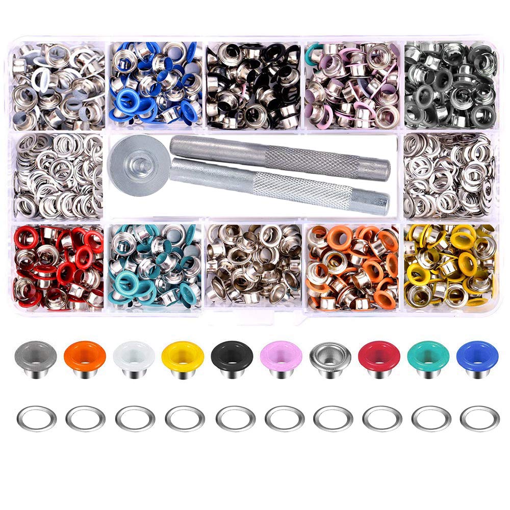 Yakamoz 300 Set 6mm 1/4 Inch Multi-Color Grommets Kit Metal Eyelets Set with Installation Tool for DIY Project Craft Clothes Shoes for Shoes Clothes