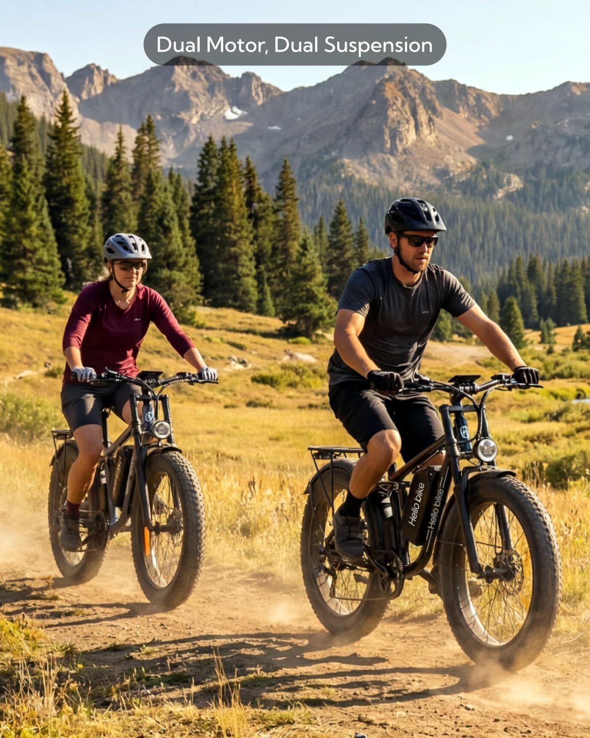 Hellobike 5000W Dual Motor Electric Bike for Adults, 45MPH Electric Mountain Bike, 1300Wh Battery, 100Miles Max Range, 26"x4" Electric Fat Bike for Off-Road Snow Sand, Ebike with Front/Full Suspension