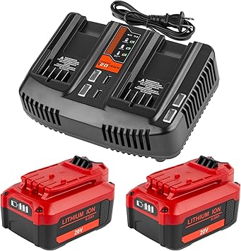 DONGPUCUN 2Packs 20V 6.0Ah Battery and Charger Kit for Craftsman V-20 Lithium Battery CMCB202 CMCB204 CMCB206 CMCB205 with Dual Port CMCB104 Charger for Craftsman 20V Set