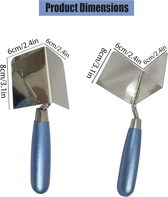 2-Piece Corner Trowel Tool Set, 80x60mm Interior and Exterior Corner Knife, DIY Stainless Steel Corner Trowel, Concrete Finishing Tool, Suitable for plastering and Bricklaying Corner Finishing Work