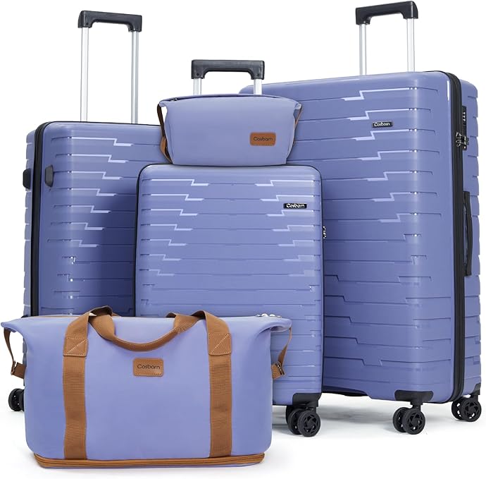 Luggage Sets 5 Piece, Suitcases with Wheels, PP Hard Case Luggage with Upgraded Shock-absorbing Spinner Wheel & TSA Lock