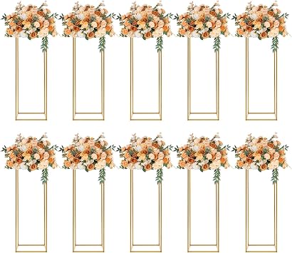 10 Pcs Wedding Centerpieces for Tables, 31.4inch Metal Column Flower Stand, Gold Centerpieces for Table, Geometric Floral Vase for Birthday, Party