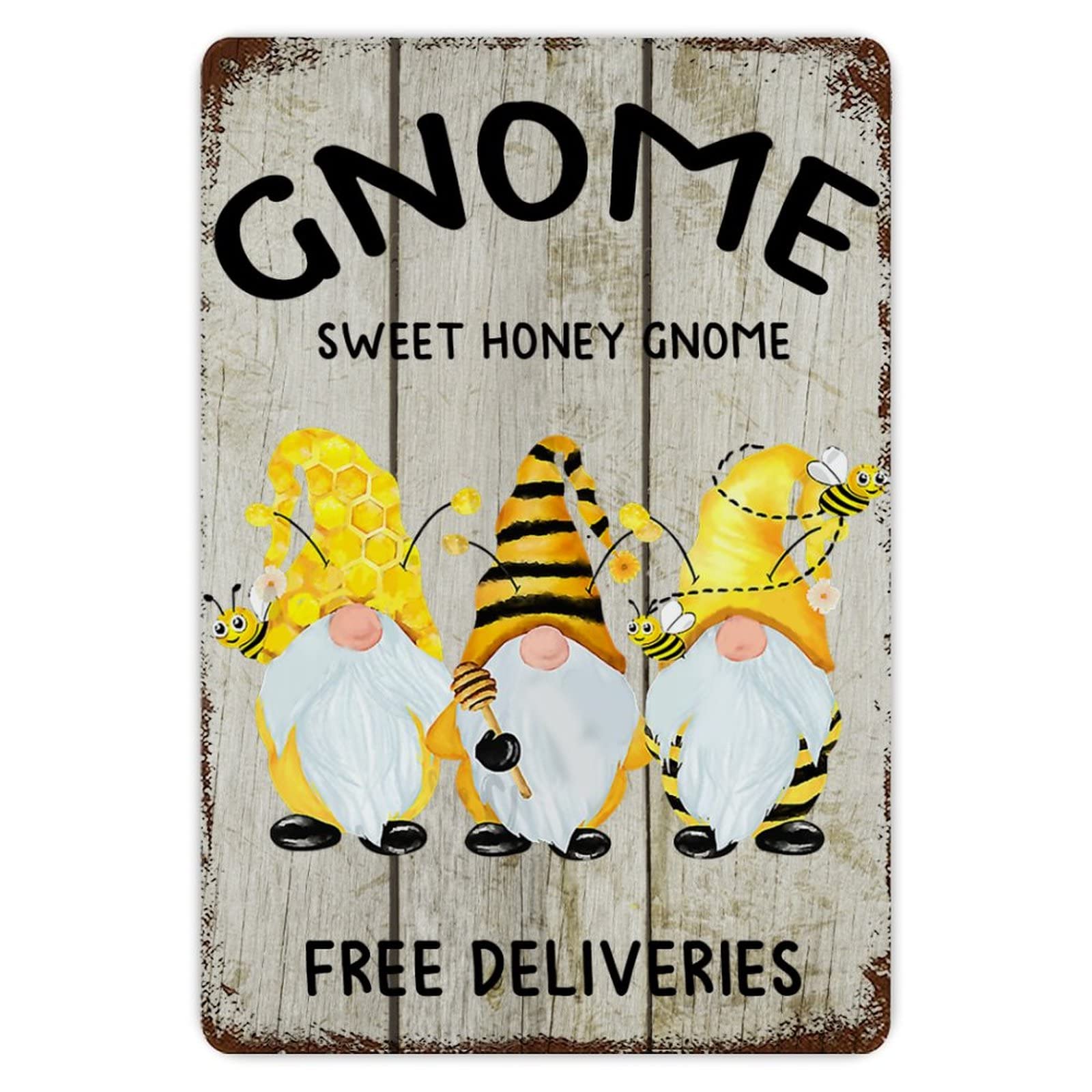 ENEDNATE Gnome Sweet Honey Gnomes Vintage Metal Tin Sign 8x12 inch Aluminum Sign for Kitchen Bars Restaurants Cafes Pubs Wall Decor
