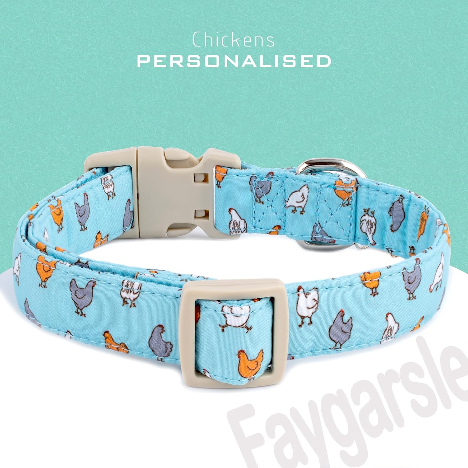 Faygarsle Funny Chicken Pattern Dog Collar, Cotton Fabric, Light Blue with Farm Animal Print for Small Medium Large Dogs, S image 2