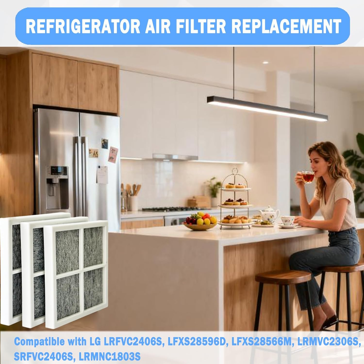 3 Pcs Refrigerator Air Filter Replacement Compatible with LG LRFVC2406S, LFXS28596D, LFXS28566M, LRMVC2306S, SRFVC2406S, LRMNC1803S