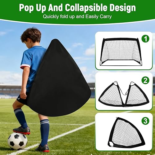 Miniatura 4 de Juego de 2 porterías de fútbol para niños para patio trasero, paquete de 2 redes de fútbol portátiles de 4 x 3 pies, equipo de entrenamiento con