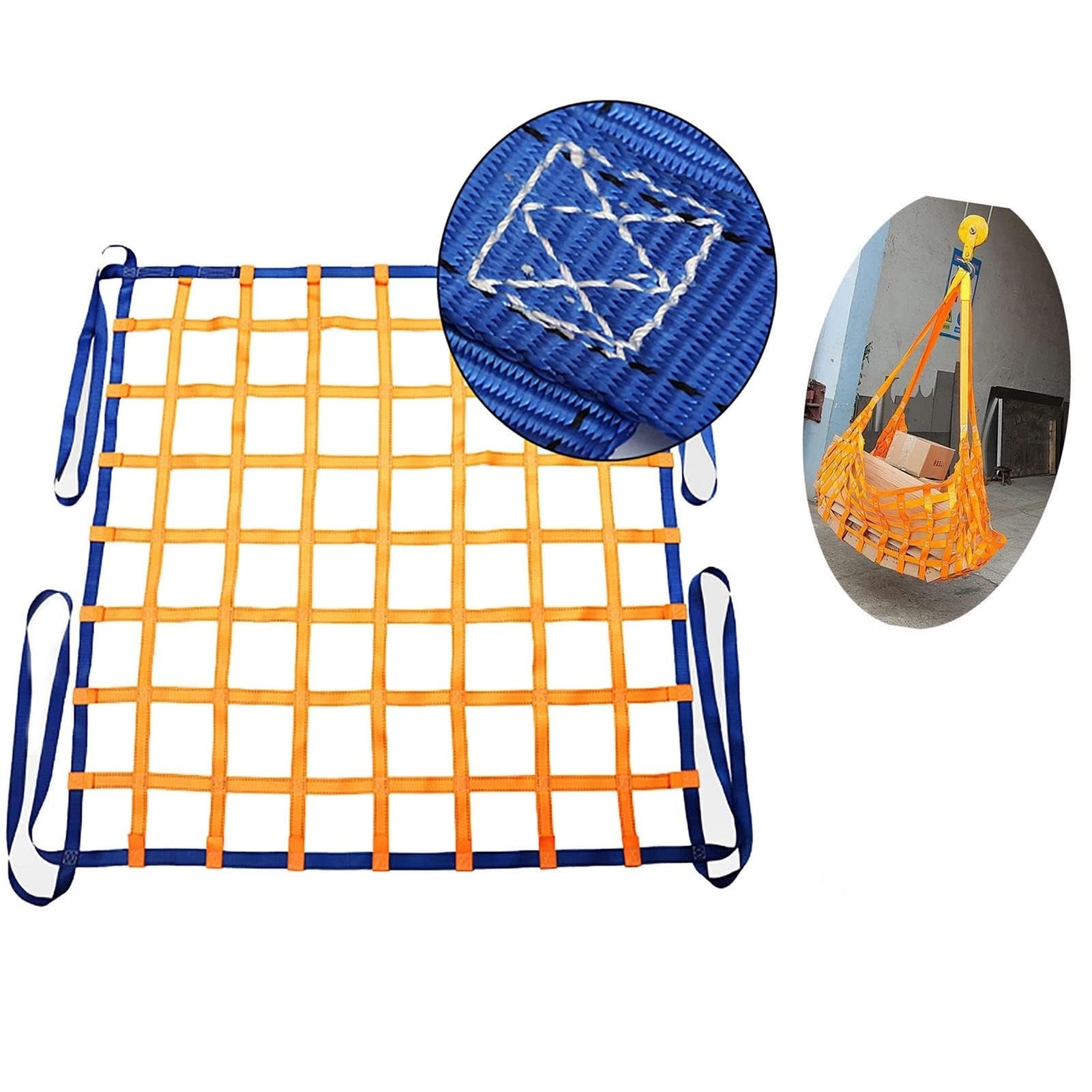 Siatka zabezpieczająca do ładunków na skrzynię ładunkową samochodu ciężarowego, wytrzymałe pasy podnoszące do transportu materiałów(4 X 4M/Mesh 15cm/Load 2.5t)