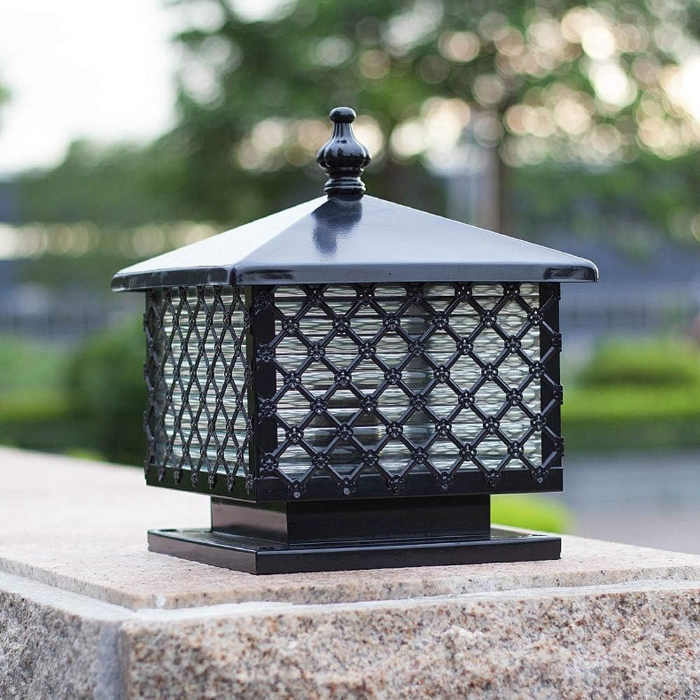 Glass Outdoor Waterproof E27 Pillar Post Lamps IP55 Entrance Square Column Lighting Contemporary Collection Exterior for Auditoriums Garages (Size : L)
