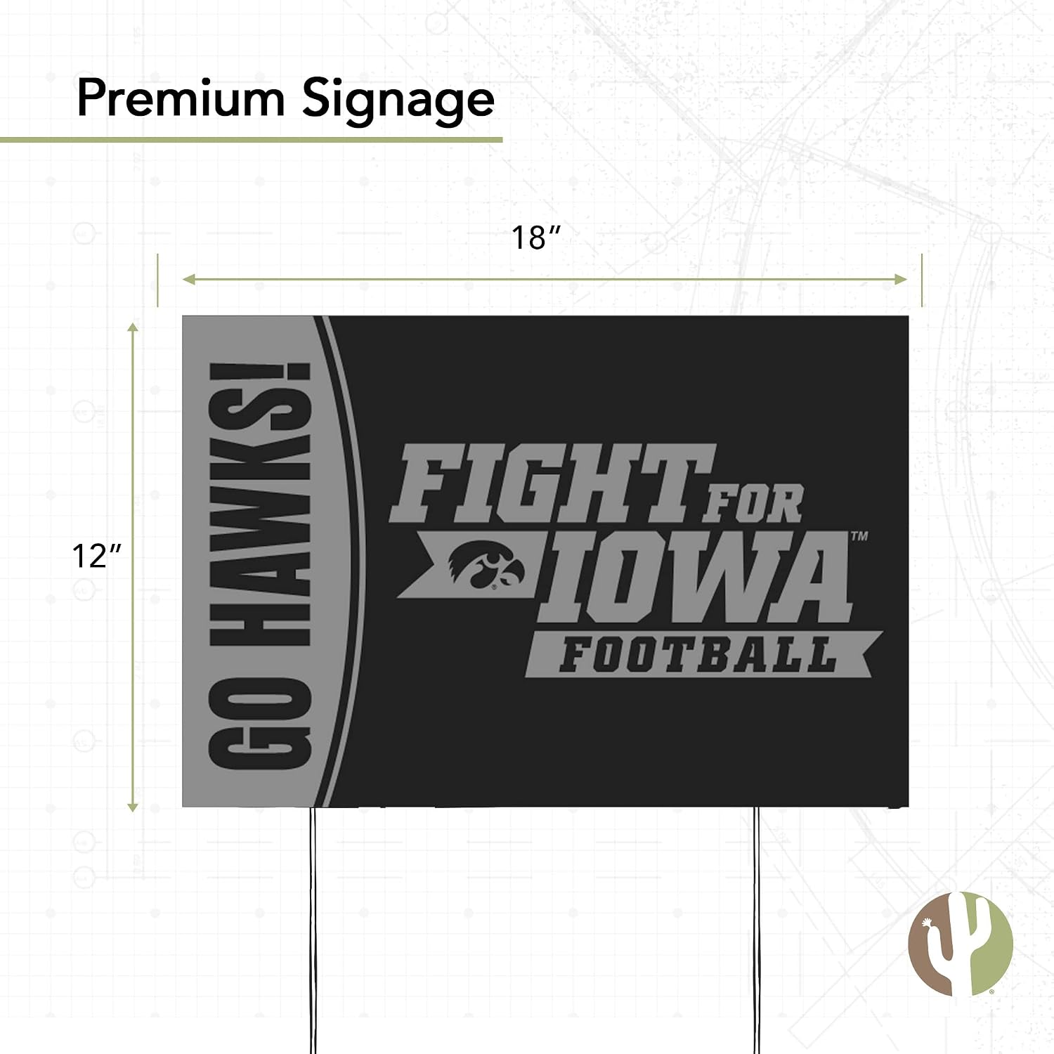 Desert Cactus University of Iowa Yard Sign – 12x18" Iowa Hawkeyes School Spirit Sign with Stakes, for Outdoor Lawn Display and Honoring New Students(Spirit 2)