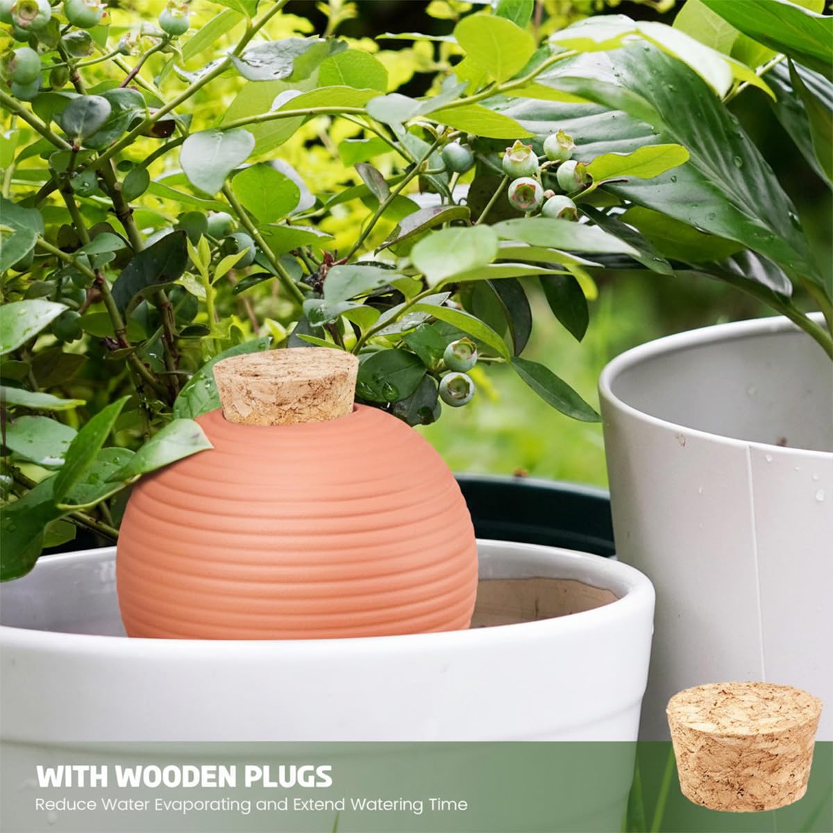 TerraCotta Lot de 4 piquets d'arrosage automatique pour plantes, 400 ml, avec bouchons en liège pour plantes en pot, orange