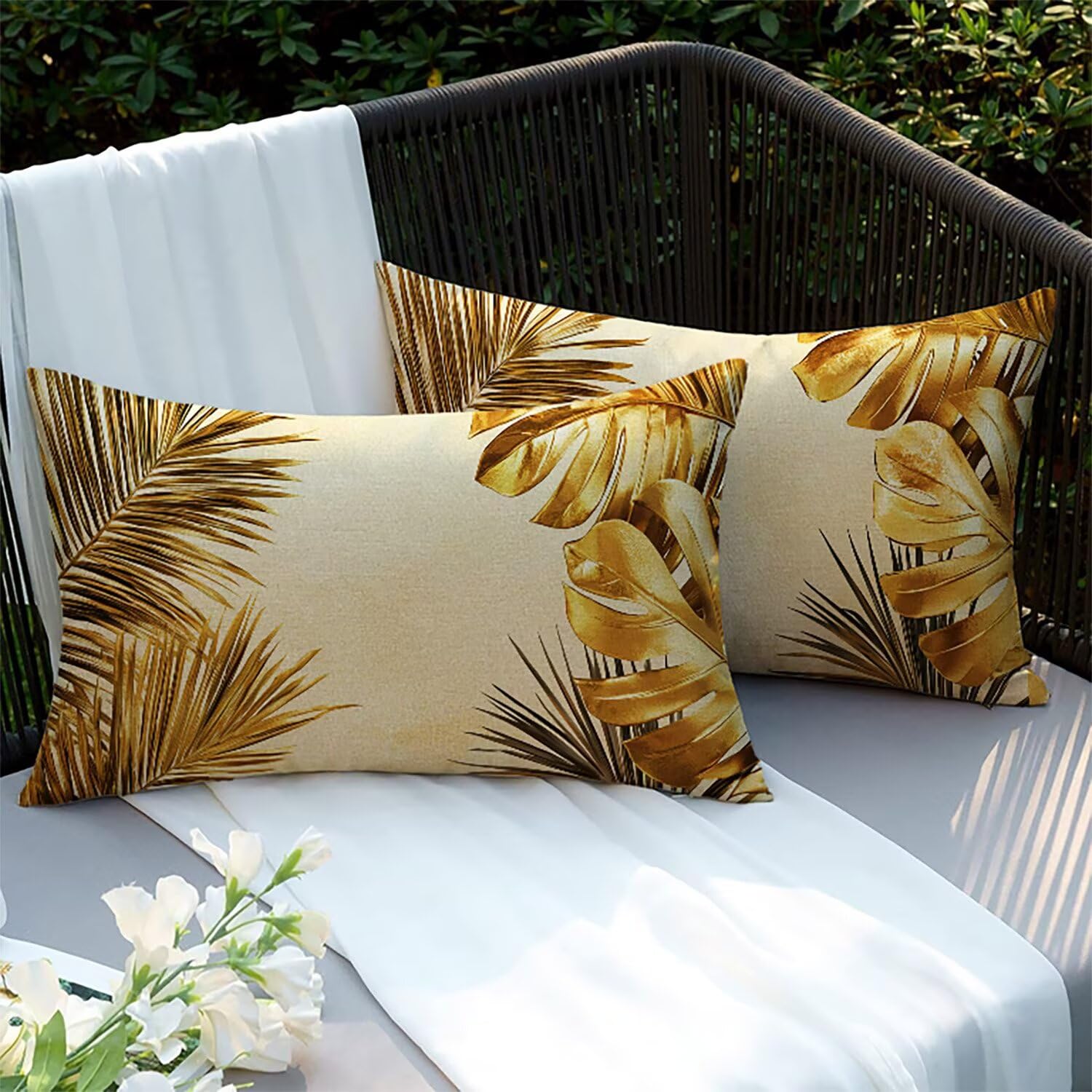 Housses de coussins lin 75x50cm double face imperméables pour canapé lit jardin