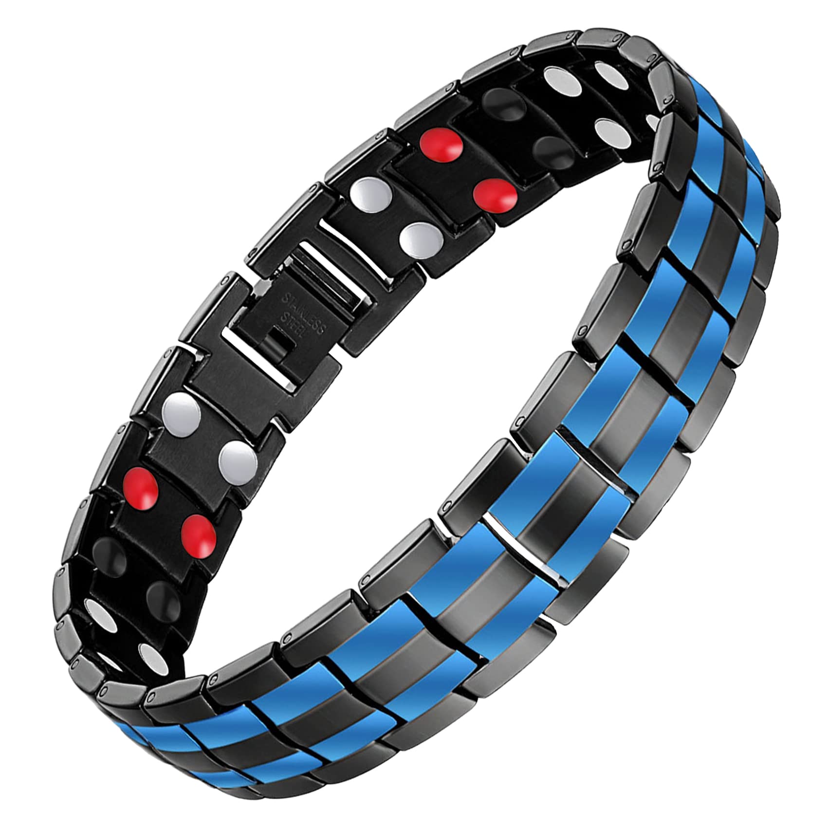 Feraco Magnetic Bracelets for Men, Titanium Steel Magnet Bracelet with Double Rows Effective 4 Elements Stones