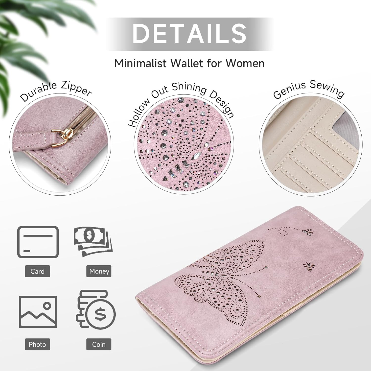 RFID Wallet Women Ultra Slim Thin Womens Wallet Compact Clutch Long Ladies Wallet for Women PURPLE - Image 4