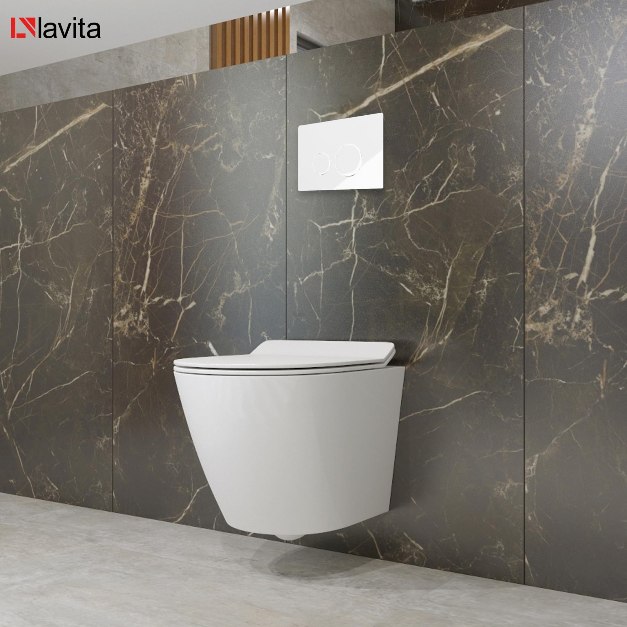 Lavita LAV 101 Vorwandelement für WC 40cm + Wand Hänge Tiefspül WC SOFI SLIM Weiß Spülrandlos + Bedienplatte LAV 200.4.1 Weiß | Komplettset | Unterputz Spülkasten | Toilette Komplett Sett