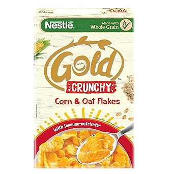 Nestlé Gold Crunchy Corn & Oat Flakes - Breakfast Cereal With Immuno-Nutrients|Made With Whole Grains & The Goodness Of B Vitamins, Calcium & Vitamin D, 475g, Bag-In-Box Pack - image, photos