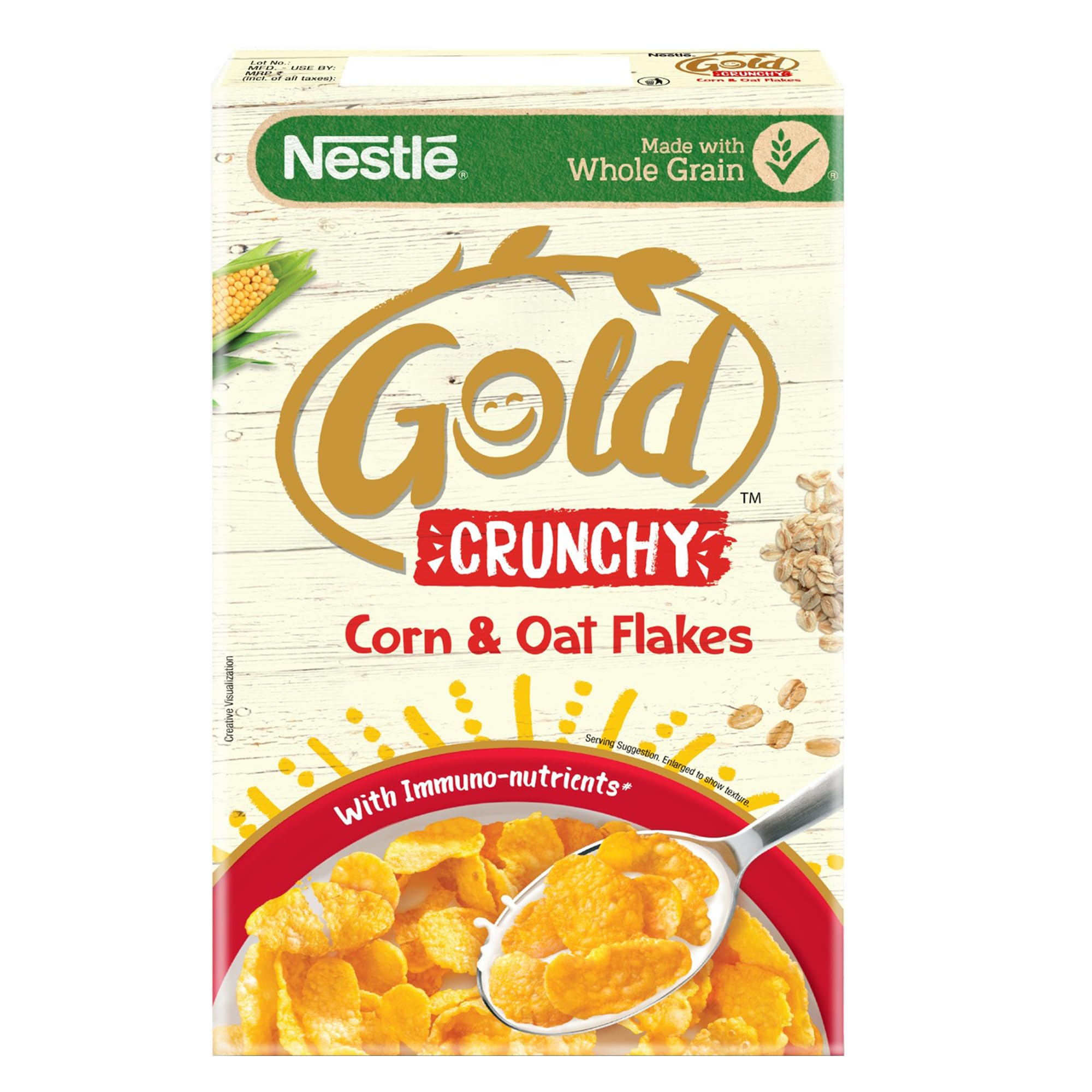 Gold Crunchy Corn & Oat Flakes - Breakfast Cereal With Immuno-Nutrients|Made With Whole Grains & The Goodness Of B Vitamins, Calcium & Vitamin D, 475g, Bag-In-Box Pack