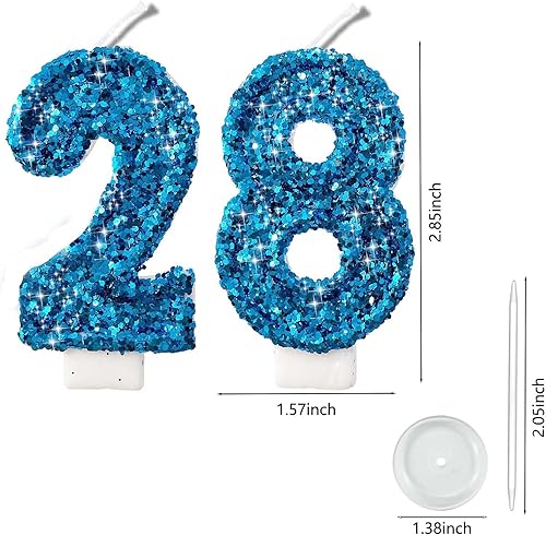 Miniatura 190 de Velas de números con purpurina de oro rosa de 2.8 pulgadas, muchos colores, regalos de cumpleaños de 22 años, velas de cumpleaños, velas de números