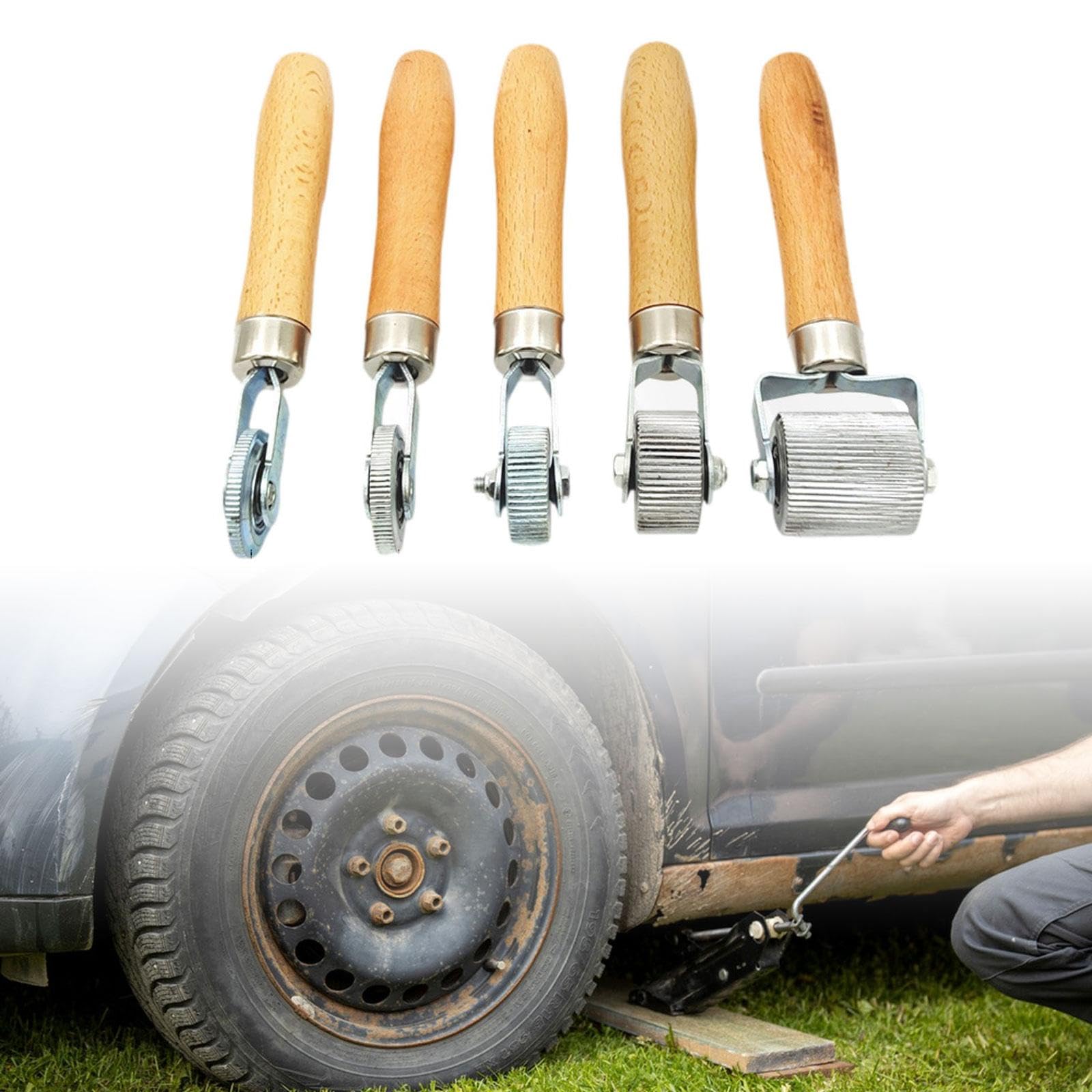 5 Teiliges Set Autoreifen Reparaturroller mit Vielseitigem Holzgriff
