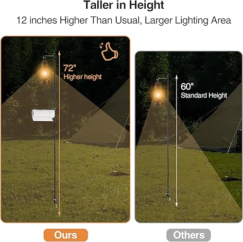 Miniatura 3 de REDCAMP Farol plegable de 72 pulgadas de alto con estacas y ganchos, postes de lámpara plegables de aleación de aluminio ultraligeros portátiles