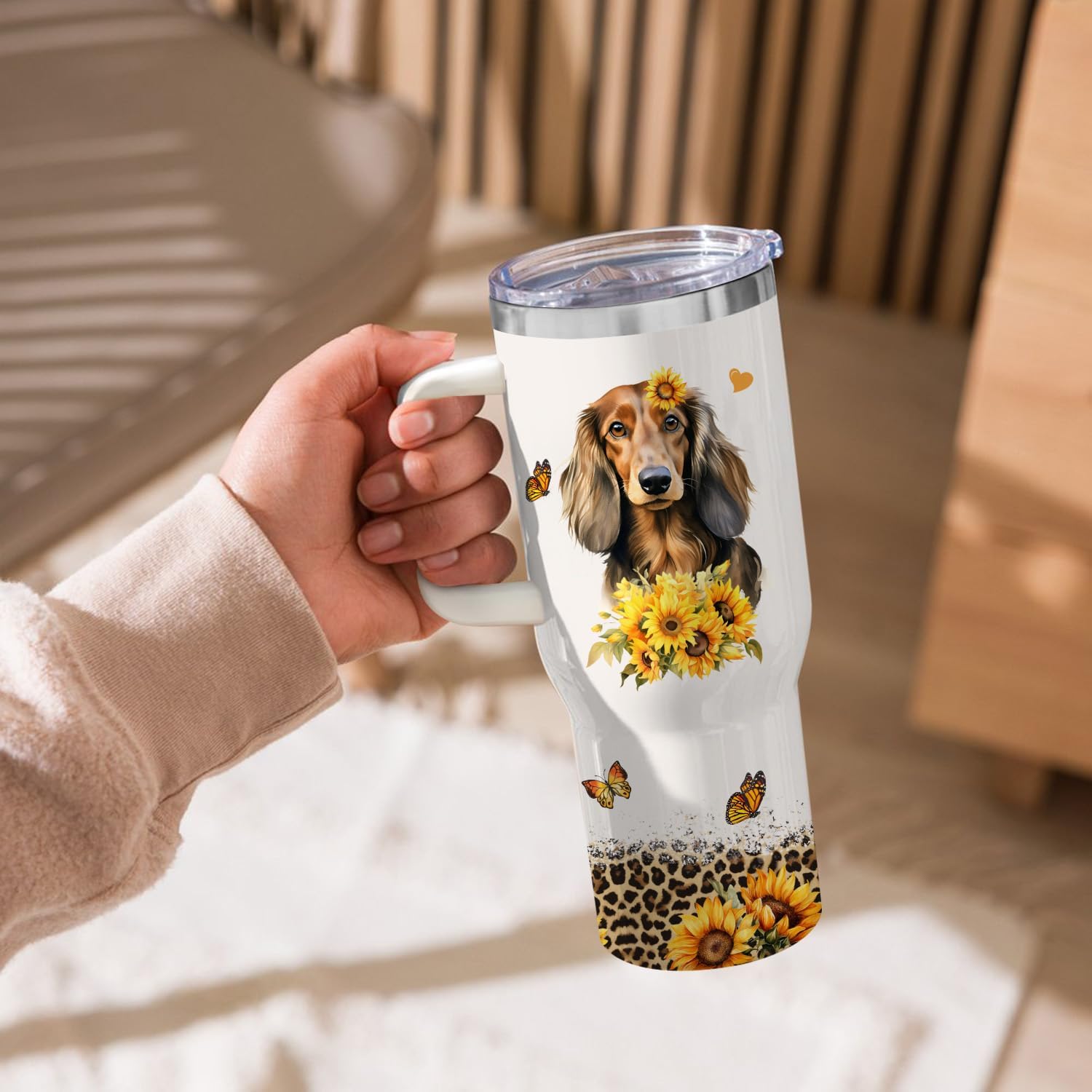 Dachshund Tumbler for Womens,Vacuum Insulated Travel Cup 40oz - Image 3