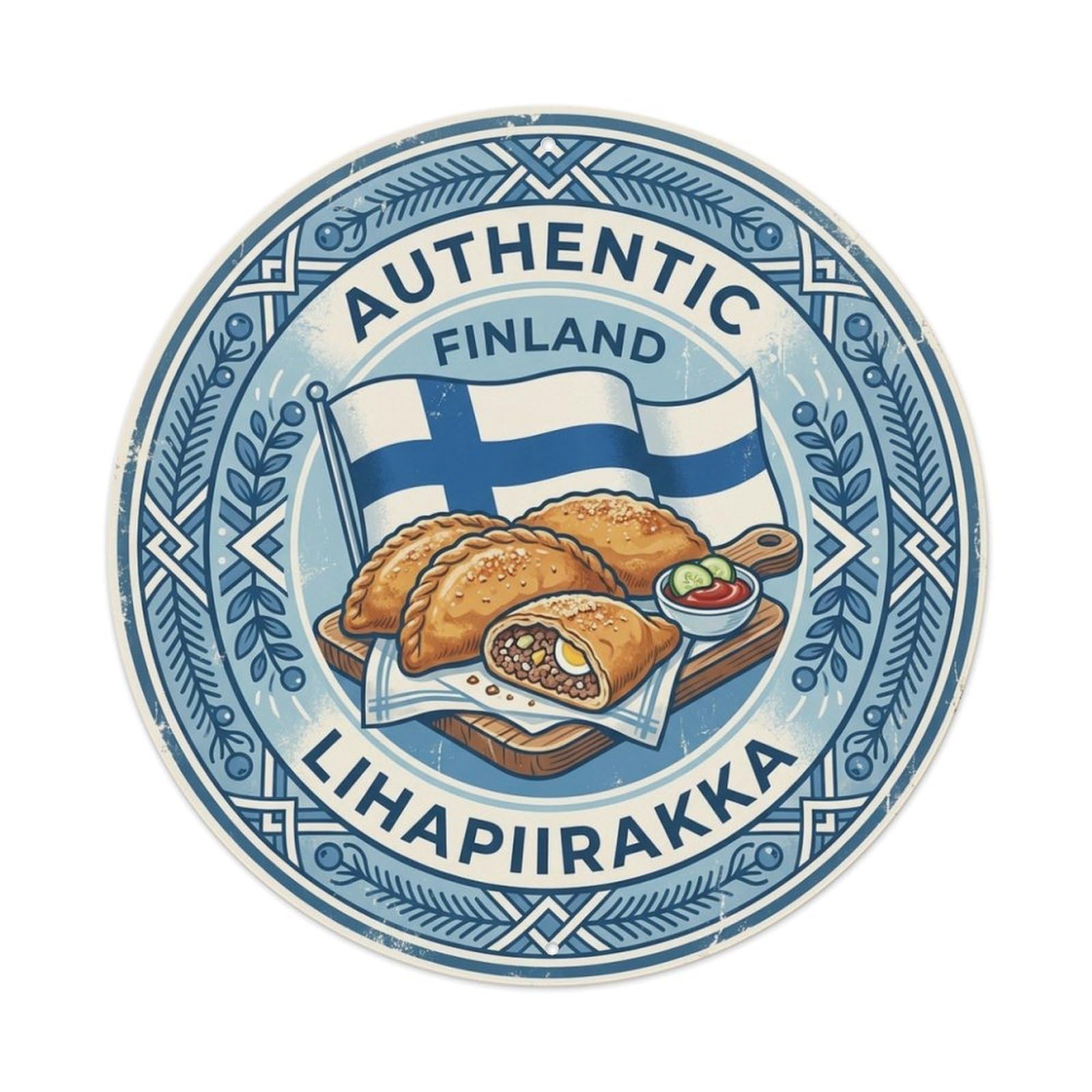 Olhnbad Style Finland Travel Meat Pastry Savory Snack Cuisine Metal Tin Sign