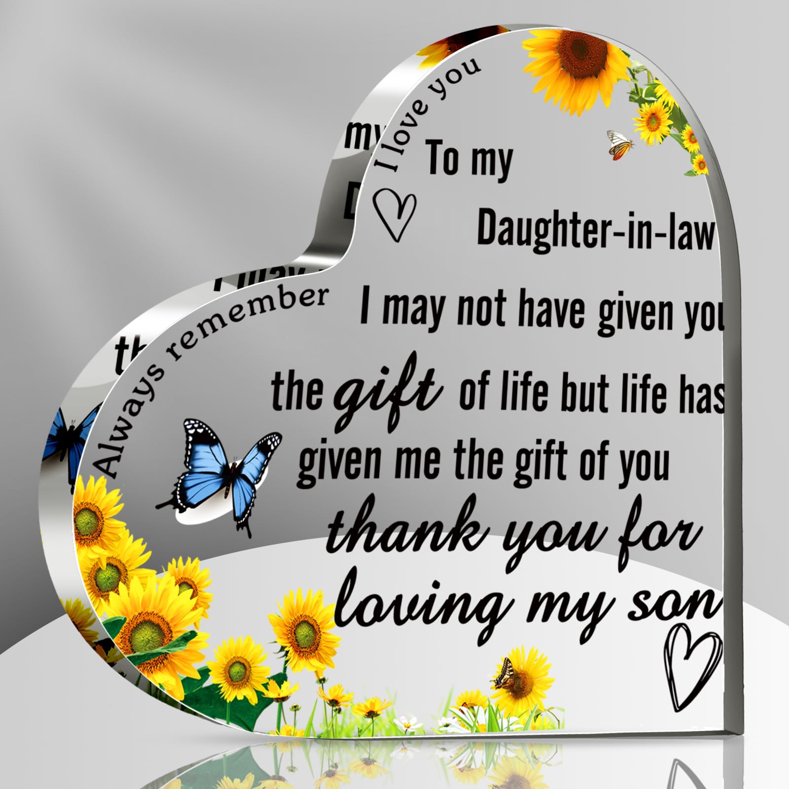 Barydat Christmas Daughter in Law Gifts Daughter in Law Birthday Wedding Gift Inspirational Acrylic Heart Signs Decorative Signs and Plaques(3.94 x 3.94 x 0.39 Inch)