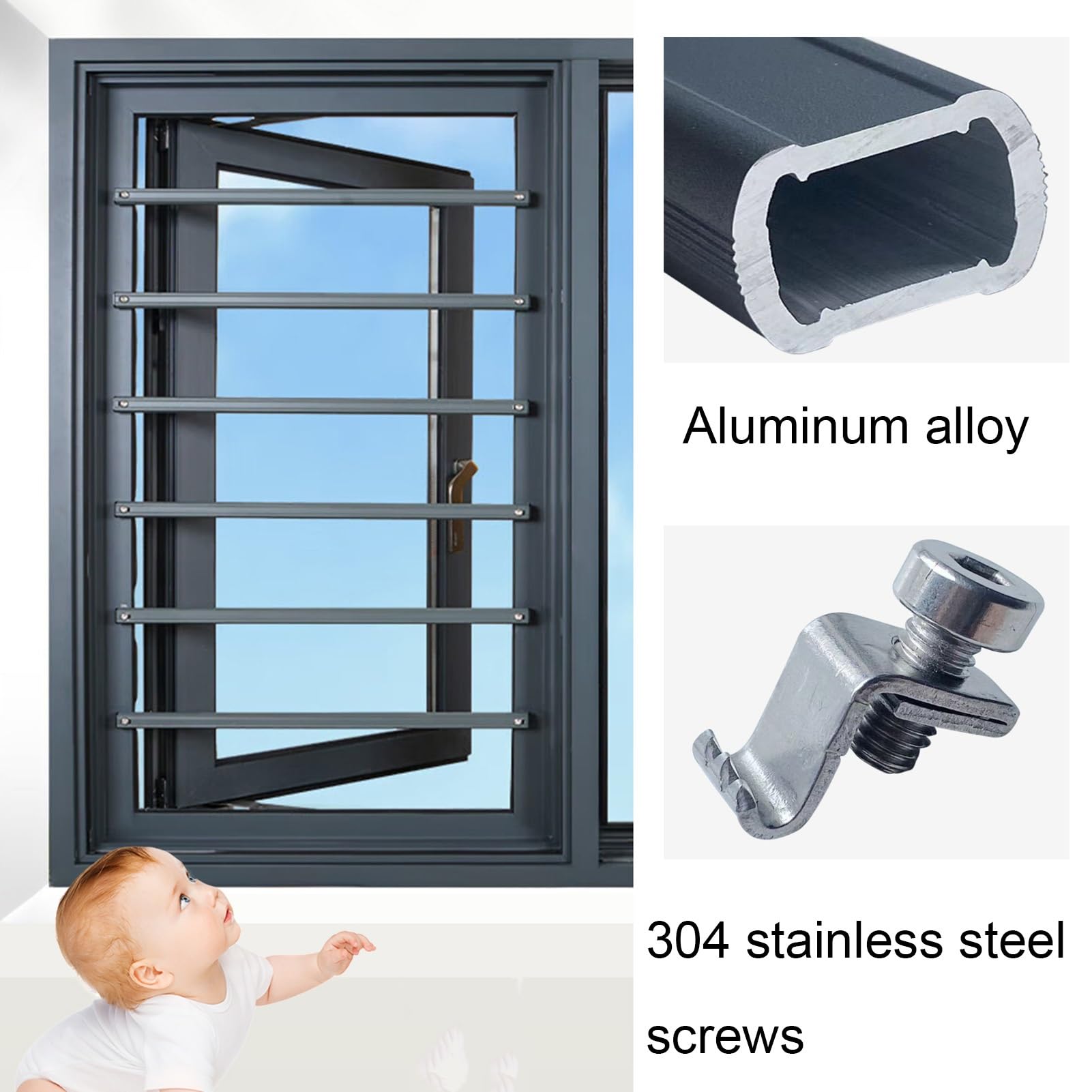 Barra de seguridad de aleación de aluminio para ventana, barra de seguridad para niños, para el hogar, parrilla de 120 cm, ideal para protección de habitación de niños y sala de estar