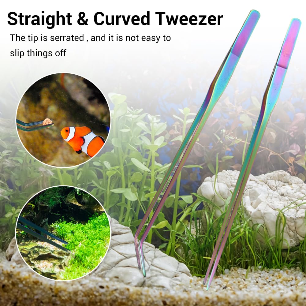 Kit Strumenti per Acquario,4 in 1/5 in 1/6 in 1 Attrezzi per Piante Acquatiche in Acciaio Inossidabile con Pinzette Forbici Spatola per Acquari