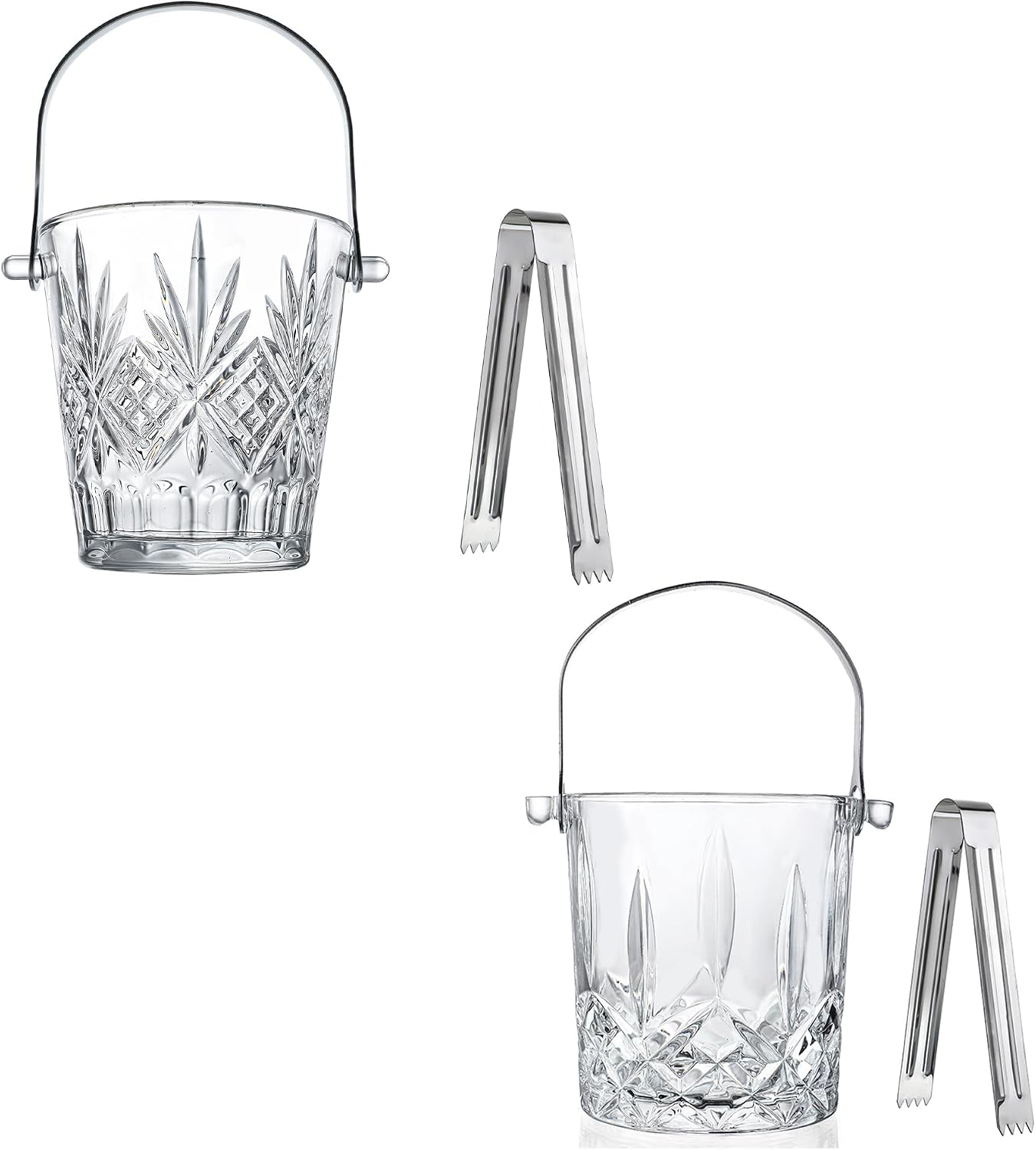 34.4oz Glass Ice Bucket and 33.8 oz Crystal Ice Cube Busket with Handle Ice Tong