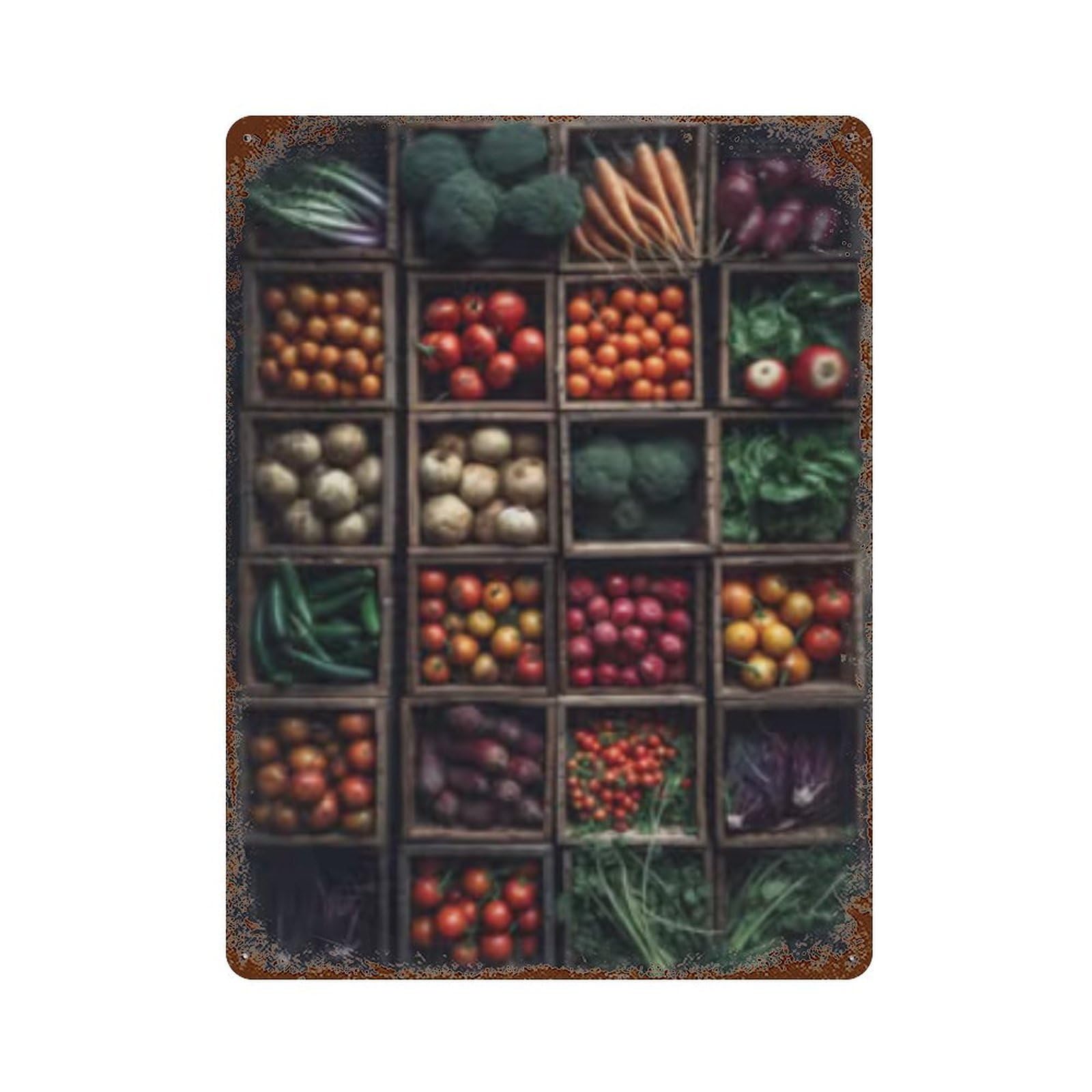 Fresh Organic Vegetables Variety Pack Rusty Metal Tin Sign 15.7"x11.8", Vintage Wall Decor for Garage, Pub Or Kitchen