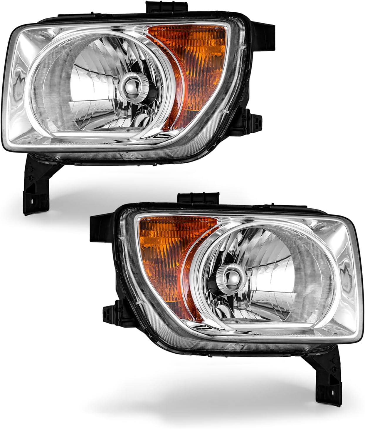 fits Honda Element 2003 2004 2005 2006 Headlight Assembly 2003-2006 Element halogen Headlamp Chrome Housing Amber Reflector Driver Side and Passenger Side Replacement (Bulb Not Included)