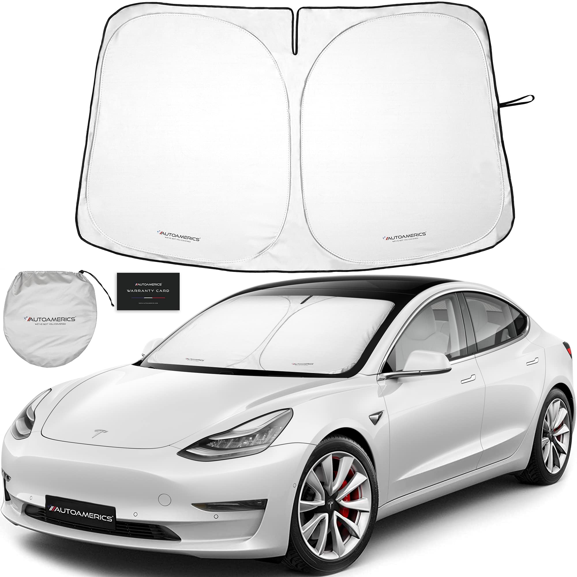 AUTOAMERICS1-Piece Tesla Model Y Sunshade & 3 Sunshade - Special Design for Model Y & 3 Windshield - Foldable Lightweight M3 Sun Shield - 2023 Tesla Y/3 Accessories