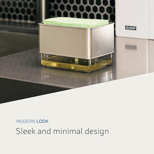 Miniatura 5 de Dispensador de jabón líquido para platos para encimera con soporte de esponja + 2 paquetes de jabón líquido de repuesto