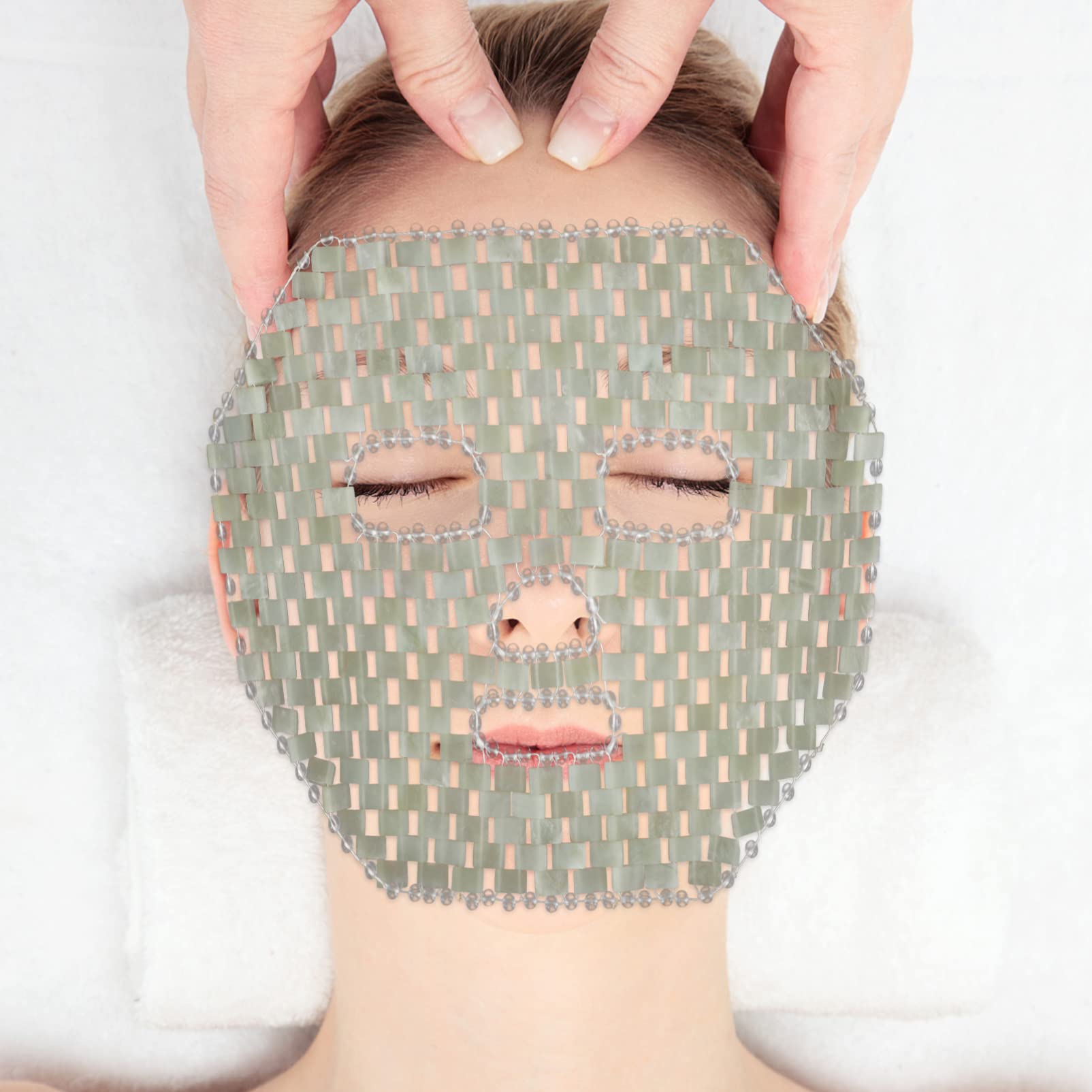 Masque de Jade Visage, Masque Rafraîchissant, Modèle Femme | Réduit le Gonflement du Visage, Aide au Refroidissement, Format à Glisser un Paquet
