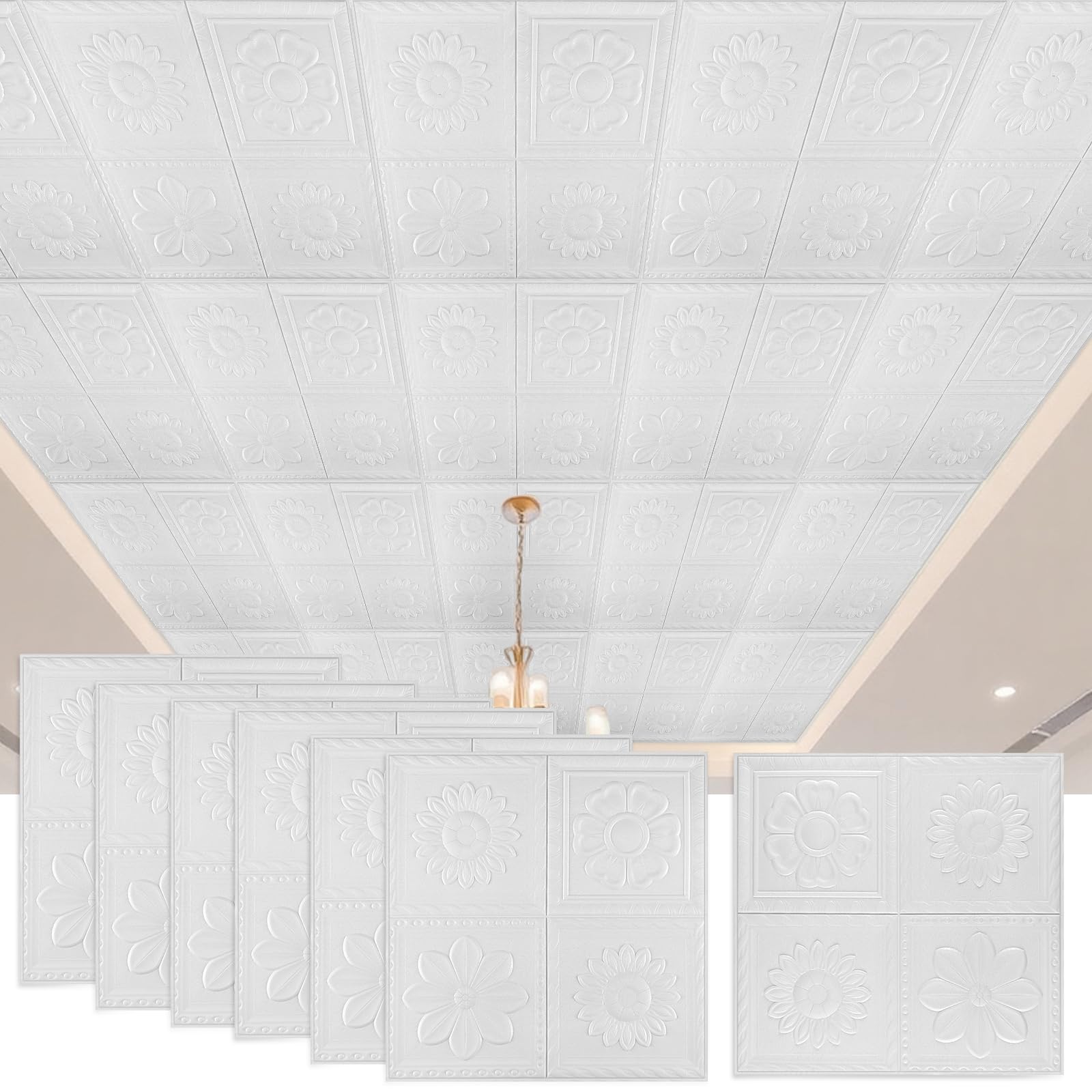 Panneaux muraux 3D autocollants blancs et imperméables 35x35 - 8